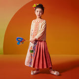 Traditional Chinese Realistic Bird and Flower Painting Mamian Pleated Dress-1 -  NianYi, Chinese Traditional Clothing for Kids