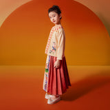 Traditional Chinese Realistic Bird and Flower Painting Mamian Pleated Dress-3 -  NianYi, Chinese Traditional Clothing for Kids