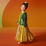 Traditional Chinese Realistic Bird and Flower Painting Mamian Pleated Dress-5 -  NianYi, Chinese Traditional Clothing for Kids