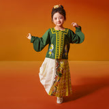 Traditional Chinese Realistic Bird and Flower Painting Mamian Pleated Dress-6 -  NianYi, Chinese Traditional Clothing for Kids