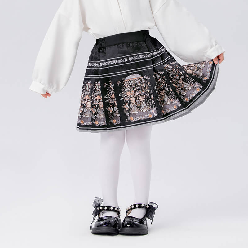 Longlast Joy Chinese Painting Pleated Skirt-3 -  NianYi, Chinese Traditional Clothing for Kids