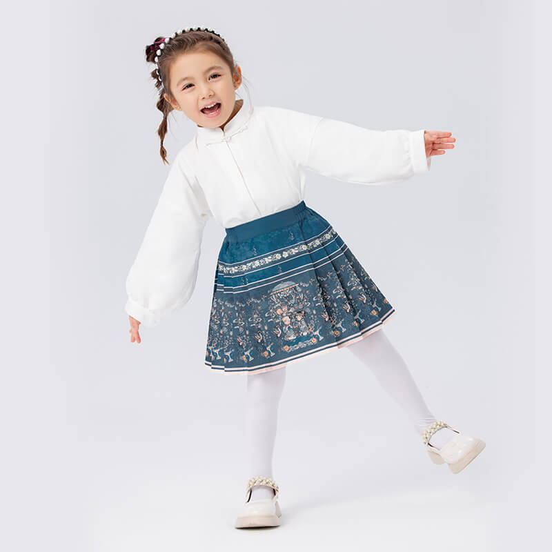 Longlast Joy Chinese Painting Pleated Skirt-6-color-Cloisonne Blue -  NianYi, Chinese Traditional Clothing for Kids