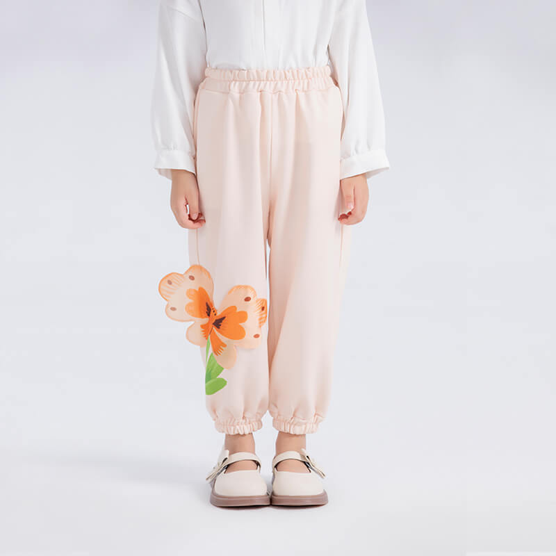 Diamentional Flower Sweatpants-2-color-First Peach Pink -  NianYi, Chinese Traditional Clothing for Kids
