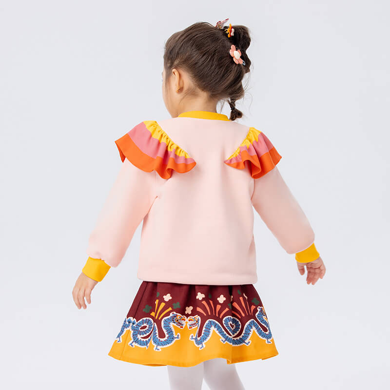 Realistic Bird Painting Flare Collar Color Contrast Pullover Sweatshirt-4 -  NianYi, Chinese Traditional Clothing for Kids
