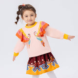 Realistic Bird Painting Flare Collar Color Contrast Pullover Sweatshirt-7 -  NianYi, Chinese Traditional Clothing for Kids