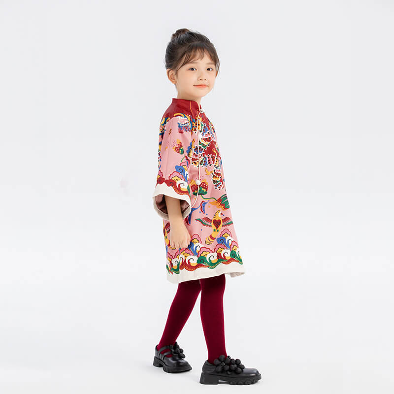 Dragon Long Colorblock Auspicious Cloud Pattern Cami Dress-11 -  NianYi, Chinese Traditional Clothing for Kids
