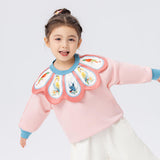 Realistic Bird Folding Pingfeng Style Painting Cloud Collar Color Contrast Pullover Sweatshirt-7 -  NianYi, Chinese Traditional Clothing for Kids