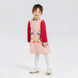 Dragon Long Colorblock Dragon Printing Qipao Dress-4 -  NianYi, Chinese Traditional Clothing for Kids