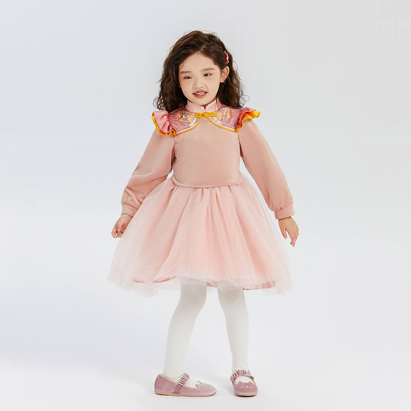 Floral Journey Bird Embroidery Flare Collar Tutu Dress-6 -  NianYi, Chinese Traditional Clothing for Kids