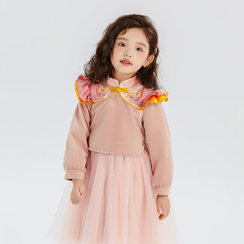 Floral Journey Bird Embroidery Flare Collar Tutu Dress-7 -  NianYi, Chinese Traditional Clothing for Kids