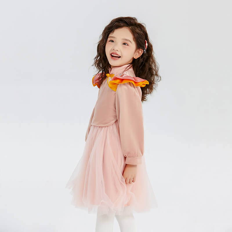 Floral Journey Bird Embroidery Flare Collar Tutu Dress-9 -  NianYi, Chinese Traditional Clothing for Kids