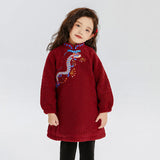 Dragon Long Loong and Fireworks Foxy Sherpa Qipao Dress-1 -  NianYi, Chinese Traditional Clothing for Kids