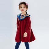 Dragon Long Embroidery Petal Collar Dress-5-color-Bright Red -  NianYi, Chinese Traditional Clothing for Kids