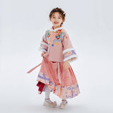 Dragon Long Lurex Dragon Embroidery Fluffy Mamian Dress Set-2-color-First Peach Pink -  NianYi, Chinese Traditional Clothing for Kids