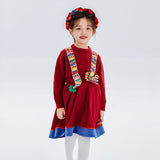 Dragon Long Overall Flare Dress-1-color-Bright Red -  NianYi, Chinese Traditional Clothing for Kids