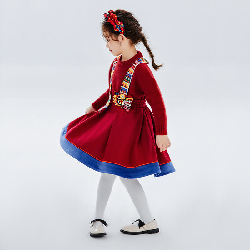 Dragon Long Overall Flare Dress-3 -  NianYi, Chinese Traditional Clothing for Kids