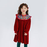 Dragon Long Embroidery Cloude Collar Dress-4-color-NianYi Red -  NianYi, Chinese Traditional Clothing for Kids