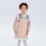 Dragon Long Dragon Embroidery Lurex Fluffy Long Sleeves Dress-2-color-Pale Crimson -  NianYi, Chinese Traditional Clothing for Kids