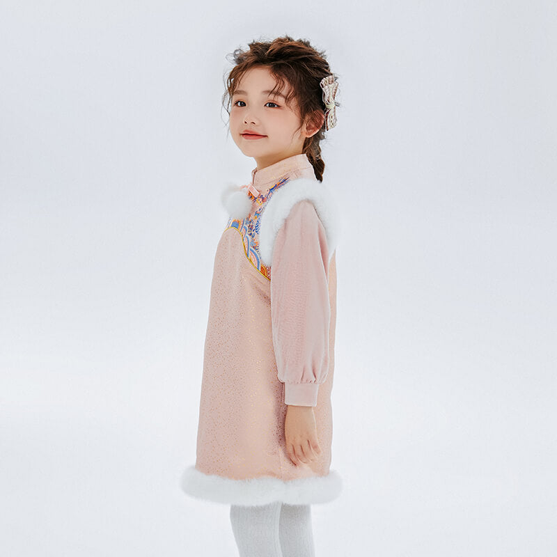Dragon Long Dragon Embroidery Lurex Fluffy Long Sleeves Dress-8 -  NianYi, Chinese Traditional Clothing for Kids