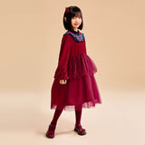 Dragon Long Velvet Mandarin Collar and Layered Tutu Dress-1 -  NianYi, Chinese Traditional Clothing for Kids
