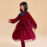 Dragon Long Velvet Mandarin Collar and Layered Tutu Dress-4 -  NianYi, Chinese Traditional Clothing for Kids