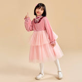 Dragon Long Velvet Mandarin Collar and Layered Tutu Dress-6 -  NianYi, Chinese Traditional Clothing for Kids