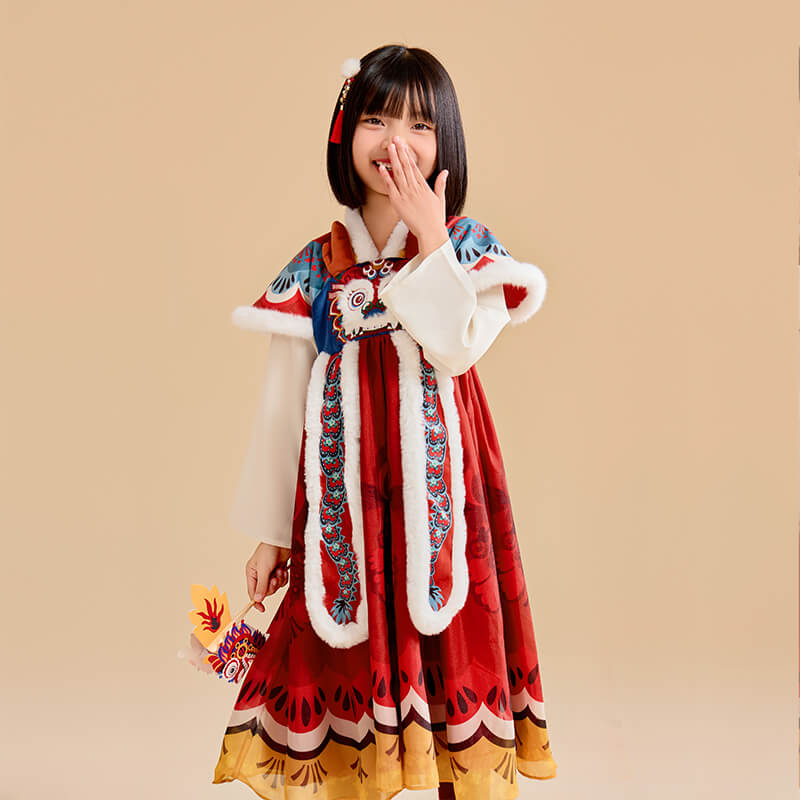 Dragon Long Fluffy Happy Dragon Hanfu Dress-1 -  NianYi, Chinese Traditional Clothing for Kids
