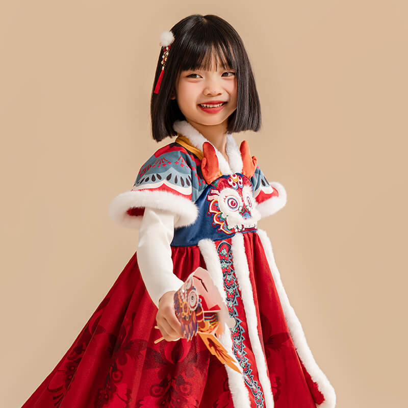 Dragon Long Fluffy Happy Dragon Hanfu Dress-10 -  NianYi, Chinese Traditional Clothing for Kids
