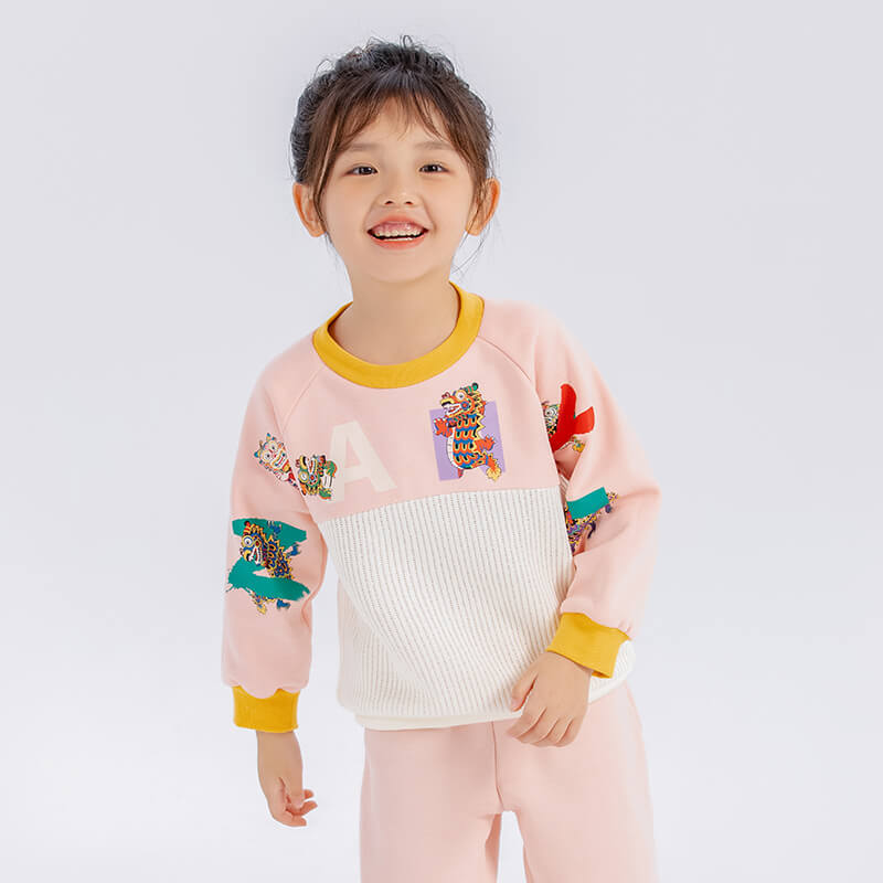 Dragon Long Colorblock Dragon with NianYi Pullover Sweatshirt-6-color-Pale Crimson -  NianYi, Chinese Traditional Clothing for Kids