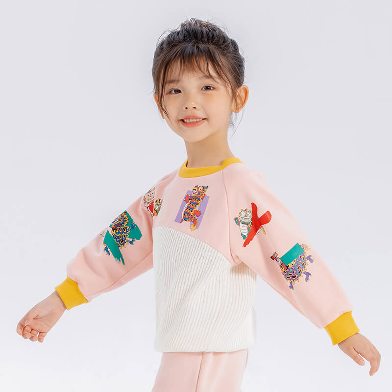 Dragon Long Colorblock Dragon with NianYi Pullover Sweatshirt-7 -  NianYi, Chinese Traditional Clothing for Kids