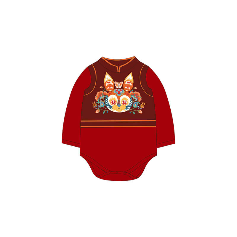 Lucky Bunny Chinese Style Long Sleeve Baby Bodysuit-10 -  NianYi, Chinese Traditional Clothing for Kids