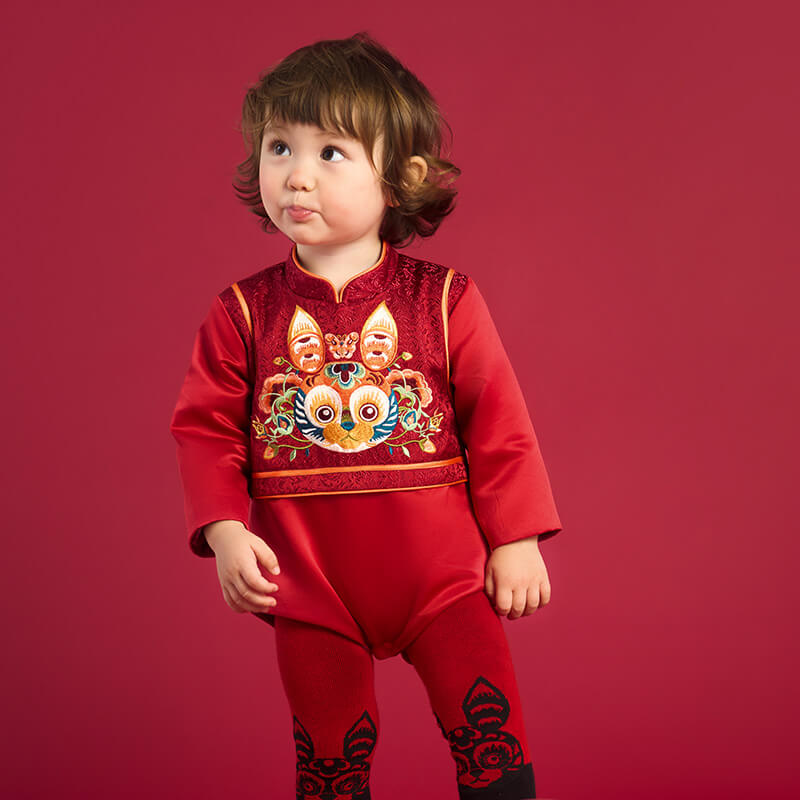 Lucky Bunny Chinese Style Long Sleeve Baby Bodysuit-4 -  NianYi, Chinese Traditional Clothing for Kids