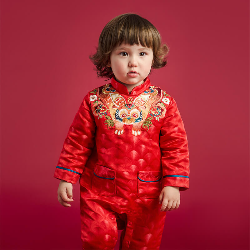 Lucky Bunny Chinese Style Coverall Baby Bodysuit-1 -  NianYi, Chinese Traditional Clothing for Kids