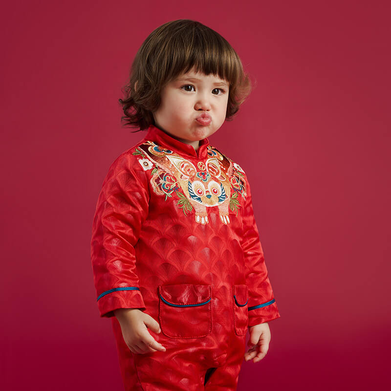 Lucky Bunny Chinese Style Coverall Baby Bodysuit-2 -  NianYi, Chinese Traditional Clothing for Kids