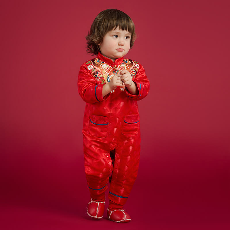 Lucky Bunny Chinese Style Coverall Baby Bodysuit-4-color-NianYi Red -  NianYi, Chinese Traditional Clothing for Kids