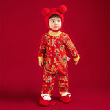 Dragon Long Love and Luck Snap up Sleep and Play Pajamas-1-color-NianYi Red -  NianYi, Chinese Traditional Clothing for Kids