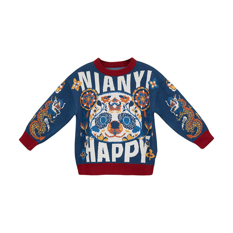 Incredible Beast Panda Sweater-7-color-WBG-Dark Blue -  NianYi, Chinese Traditional Clothing for Kids