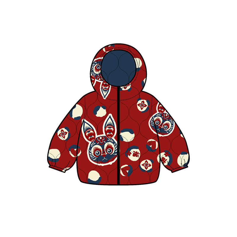 Lucky Bunny Head Downcoat-16-color-WBG-NianYi Red -  NianYi, Chinese Traditional Clothing for Kids