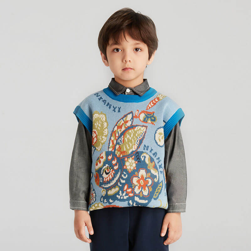 321 Bunny Vest-7-color-Glaze Blue -  NianYi, Chinese Traditional Clothing for Kids