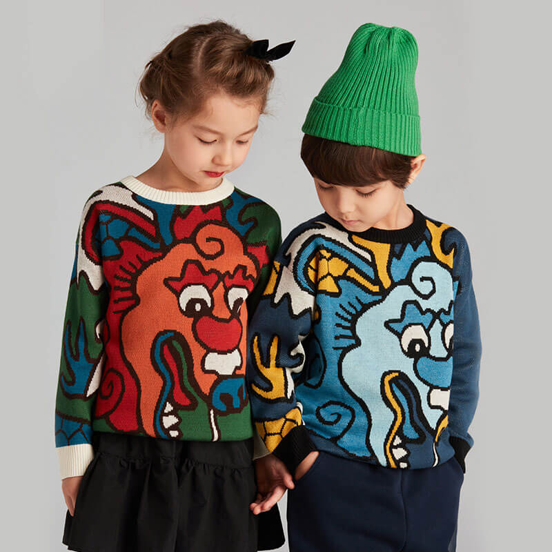 Incredible Beast Dragon Long Sweater-3 -  NianYi, Chinese Traditional Clothing for Kids