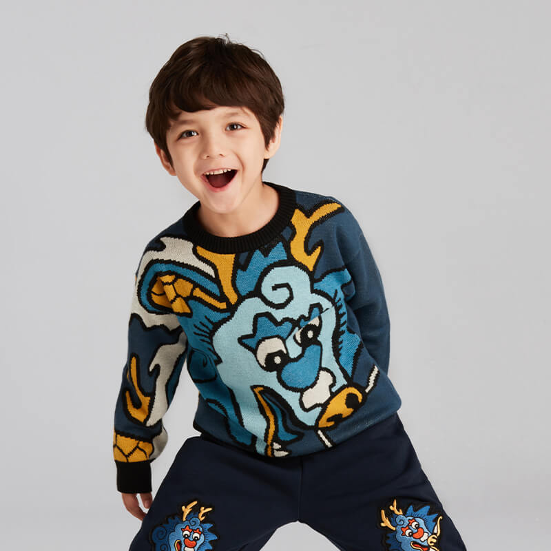 Incredible Beast Dragon Long Sweater-6-color-Yan Qin Blue -  NianYi, Chinese Traditional Clothing for Kids
