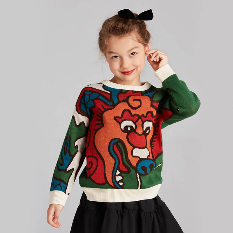 Incredible Beast Dragon Long Sweater-7-color-NianYi Green -  NianYi, Chinese Traditional Clothing for Kids