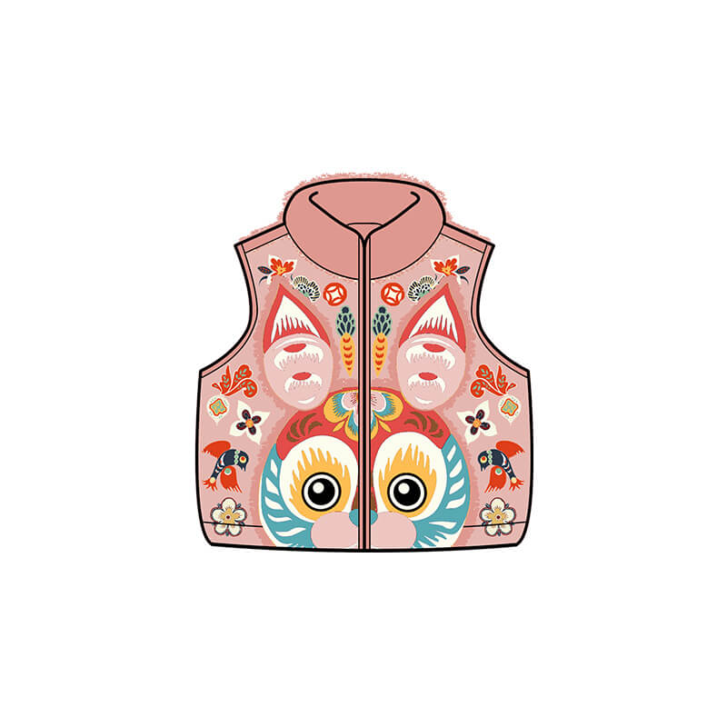 Zipped Lucky Bunny Head Vest-10-color-WBG-First Peach Pink -  NianYi, Chinese Traditional Clothing for Kids