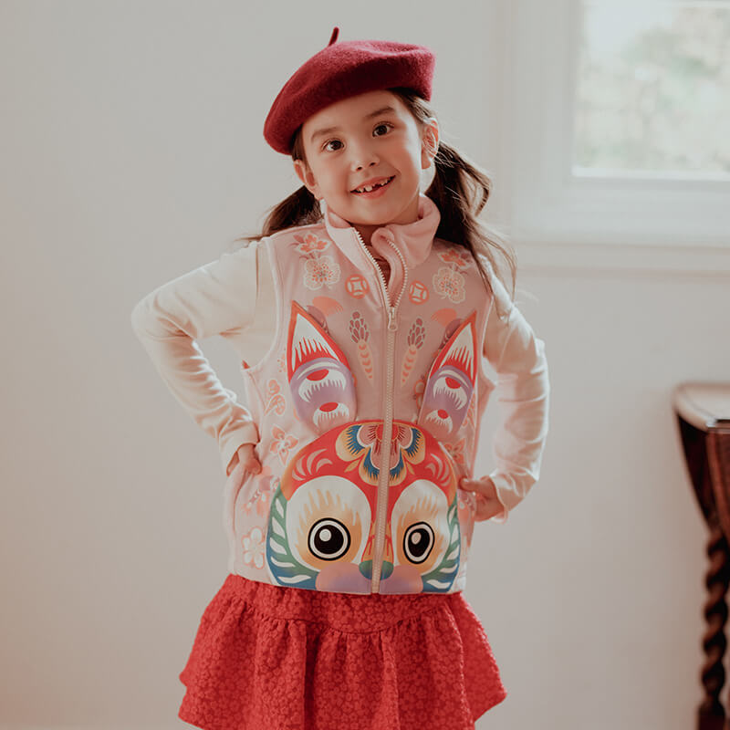 Zipped Lucky Bunny Head Vest-4 -  NianYi, Chinese Traditional Clothing for Kids