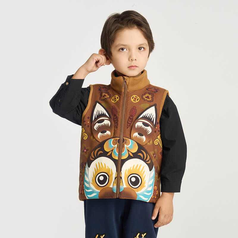 Zipped Lucky Bunny Head Vest-8-color-Mountain Brown -  NianYi, Chinese Traditional Clothing for Kids
