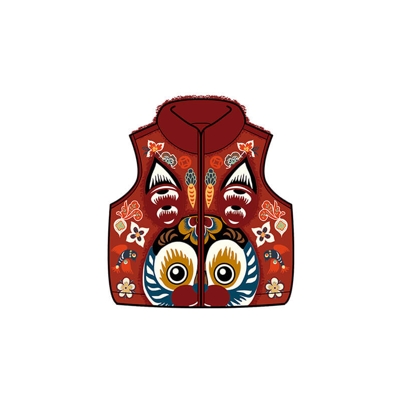 Zipped Lucky Bunny Head Vest-9-color-WBG-NianYi Red -  NianYi, Chinese Traditional Clothing for Kids