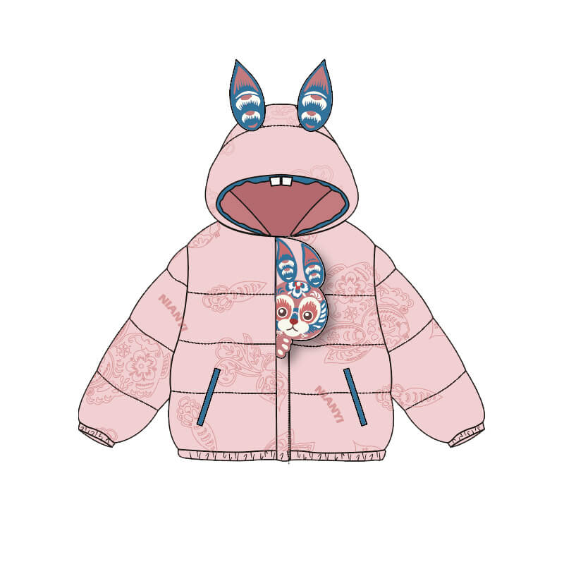 Lucky Bunny Style Puffer Jacket-15-color WBG Pale Crimson -  NianYi, Chinese Traditional Clothing for Kids