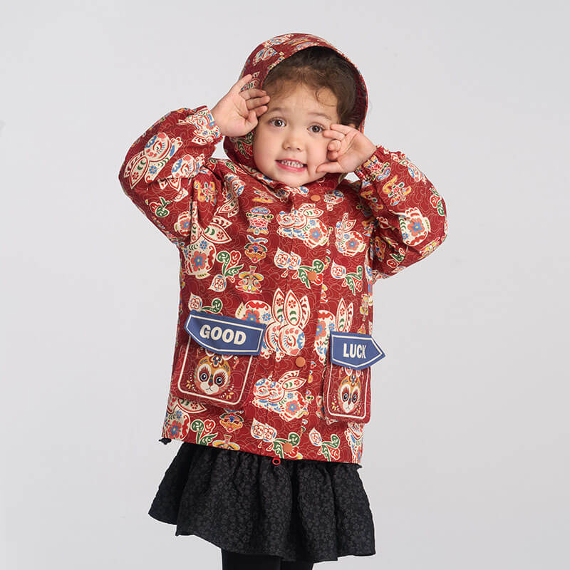 Printed Luck Bunny Coat-3 -  NianYi, Chinese Traditional Clothing for Kids
