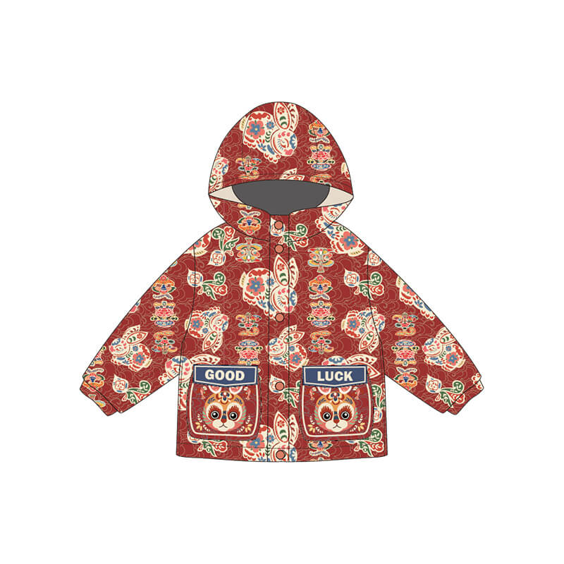 Printed Luck Bunny Coat-9-color WBG Bright Red -  NianYi, Chinese Traditional Clothing for Kids