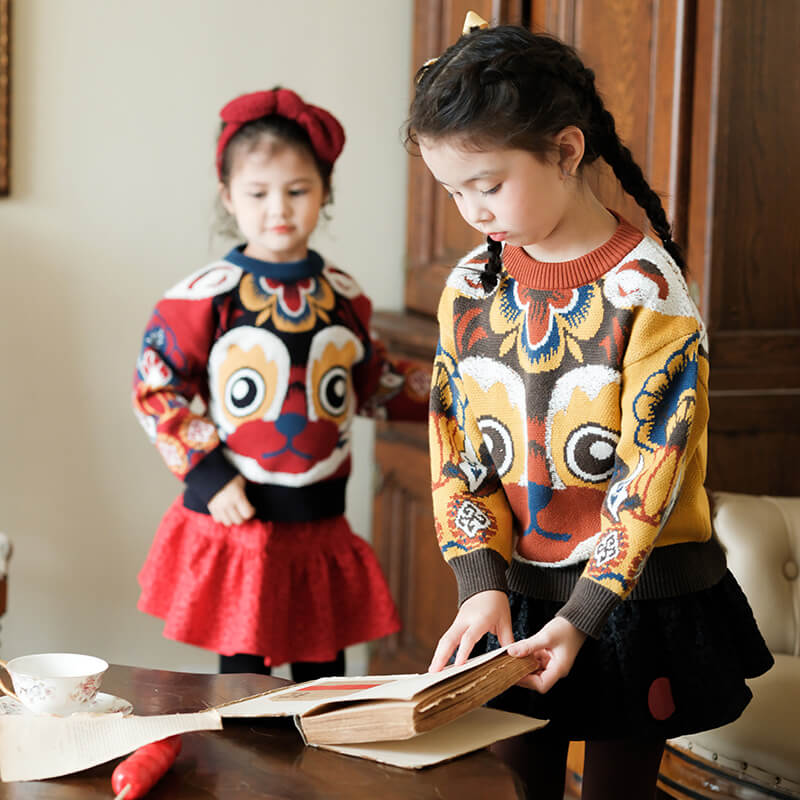Lucky Bunny Contrast Sweater-2 -  NianYi, Chinese Traditional Clothing for Kids